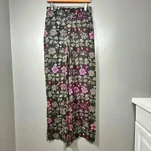ZARA Lightweight Crepey Semi Sheer Wide Leg Ibiza Floral Pants Women Medium